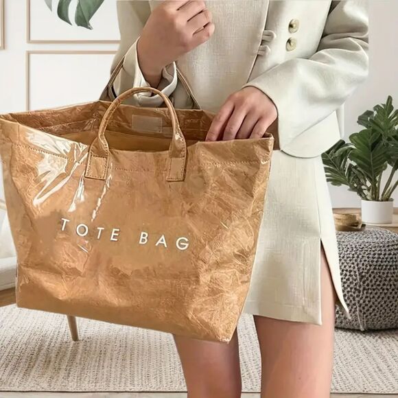 Large Capacity Vintage Style Paper PVC Tote Bag for Women Casual Tote Bag - Picture 2 of 7